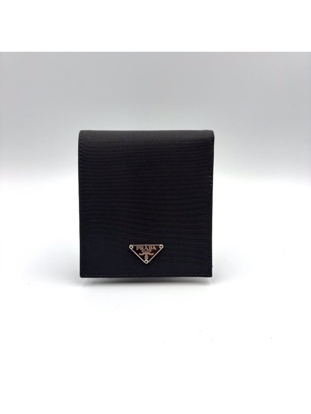 Prada Compact Leather Nylon Black Bifold Wallet Silver
